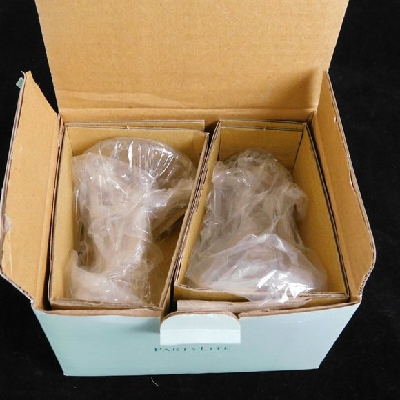 PartyLite Tiny Bubbles Taper Pair 4" Clear Candle Holders P7718 New in Box - Picture 10 of 12